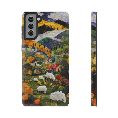 Quaint Countryside Quilt iPhone Case, Artistic Pastoral Landscape, Sturdy Protective Cover, Tough Phone Cases