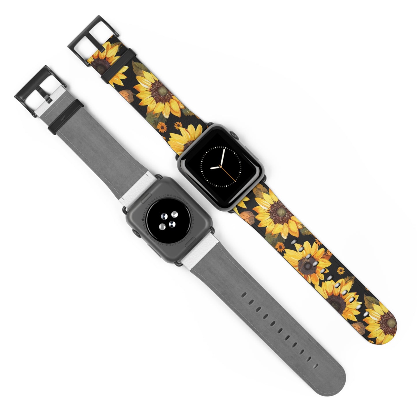 Sunflower Pattern Apple Watch Band | Floral Smartwatch Accessory | Designer Watch Strap | Unique Wearable Art | Gift for Sunflower Lovers. Apple Watch Band Apple Watch Straps For Series 4 5 6 7 8 9 ULTRA SE 38/40/41mm & 42/44/45mm Vegan Faux Leather Band