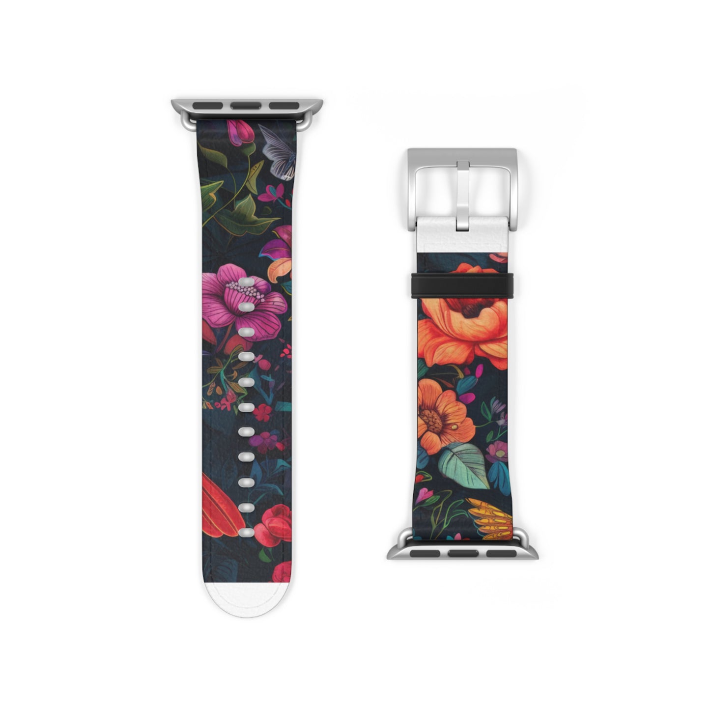 Midnight Blossoms Apple Watch Band, Vibrant Night Garden Floral Print, Stylish and Bold Smartwatch Accessory. Apple Watch Band Apple Watch Straps For Series 4 5 6 7 8 9 SE 38/40/41mm & 42/44/45mm Vegan Faux Leather Band