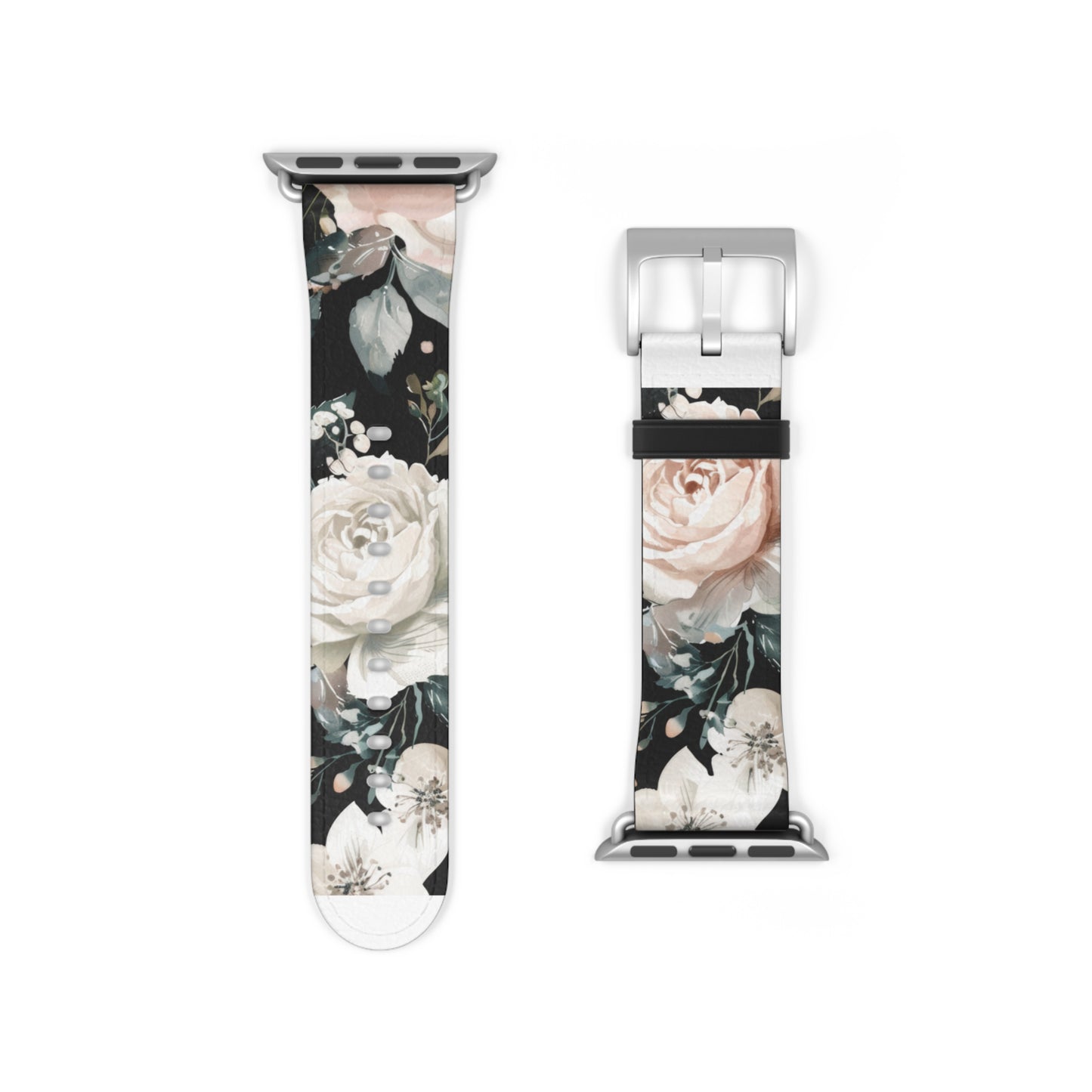 Sophisticated Floral Chic Apple Watch Band, Elegant Rose and Peony Design Strap, Modern Botanical Smartwatch Accessory. Apple Watch Band Apple Watch Straps For Series 4 5 6 7 8 9 ULTRA SE 38/40/41mm & 42/44/45mm Vegan Faux Leather Band