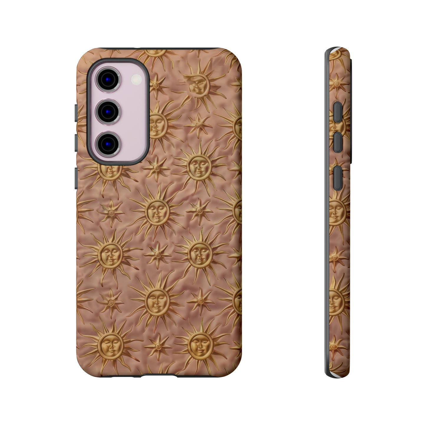 Custodia per iPhone con motivo sole celeste, design solare 3D strutturato, custodia protettiva lussuosa, custodie per telefono resistenti