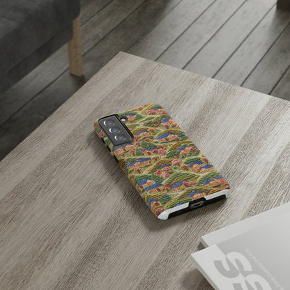 Caratteristica custodia per iPhone trapuntata in stile country, design patchwork affascinante, cover per telefono artistica e protettiva, custodie per telefono resistenti