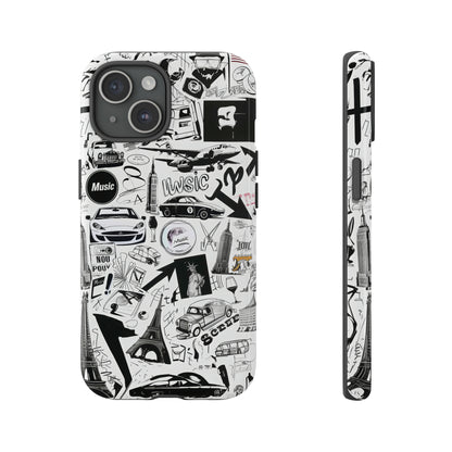 Iconica custodia per telefono con collage musicale in bianco e nero, cover dal design grafico moderno per audiofili, custodie per telefoni resistenti