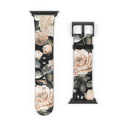 Classic Peony Elegance Apple Watch Band, Timeless Floral Print Strap, Chic Botanical Pattern Smartwatch Accessory. Apple Watch Band Apple Watch Straps For Series 4 5 6 7 8 9 ULTRA SE 38/40/41mm & 42/44/45mm Vegan Faux Leather Band