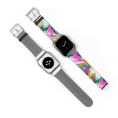 Whimsical Abstract Waves Apple Watch Band, Psychedelic Swirls Smartwatch Strap, Colorful Artistic Wristband Accessory. Apple Watch Band Apple Watch Straps For Series 4 5 6 7 8 9 ULTRA SE 38/40/41mm & 42/44/45mm Vegan Faux Leather Band