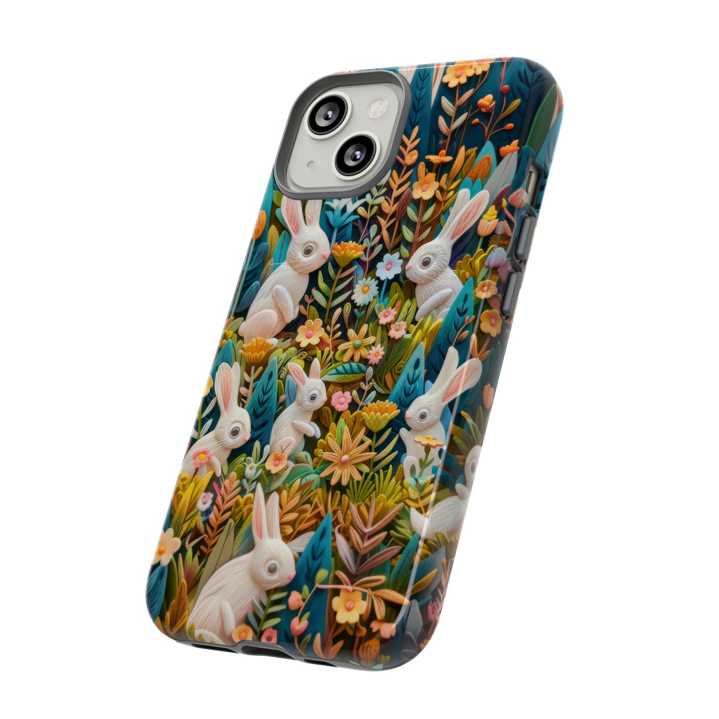 Mystical Garden Bunnies iPhone Case, Enchanted Floral Wonderland, Durable Protective Cover, Tough Phone Cases