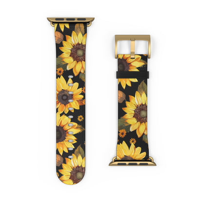 Sunflower Pattern Apple Watch Band | Floral Smartwatch Accessory | Designer Watch Strap | Unique Wearable Art | Gift for Sunflower Lovers. Apple Watch Band Apple Watch Straps For Series 4 5 6 7 8 9 ULTRA SE 38/40/41mm & 42/44/45mm Vegan Faux Leather Band