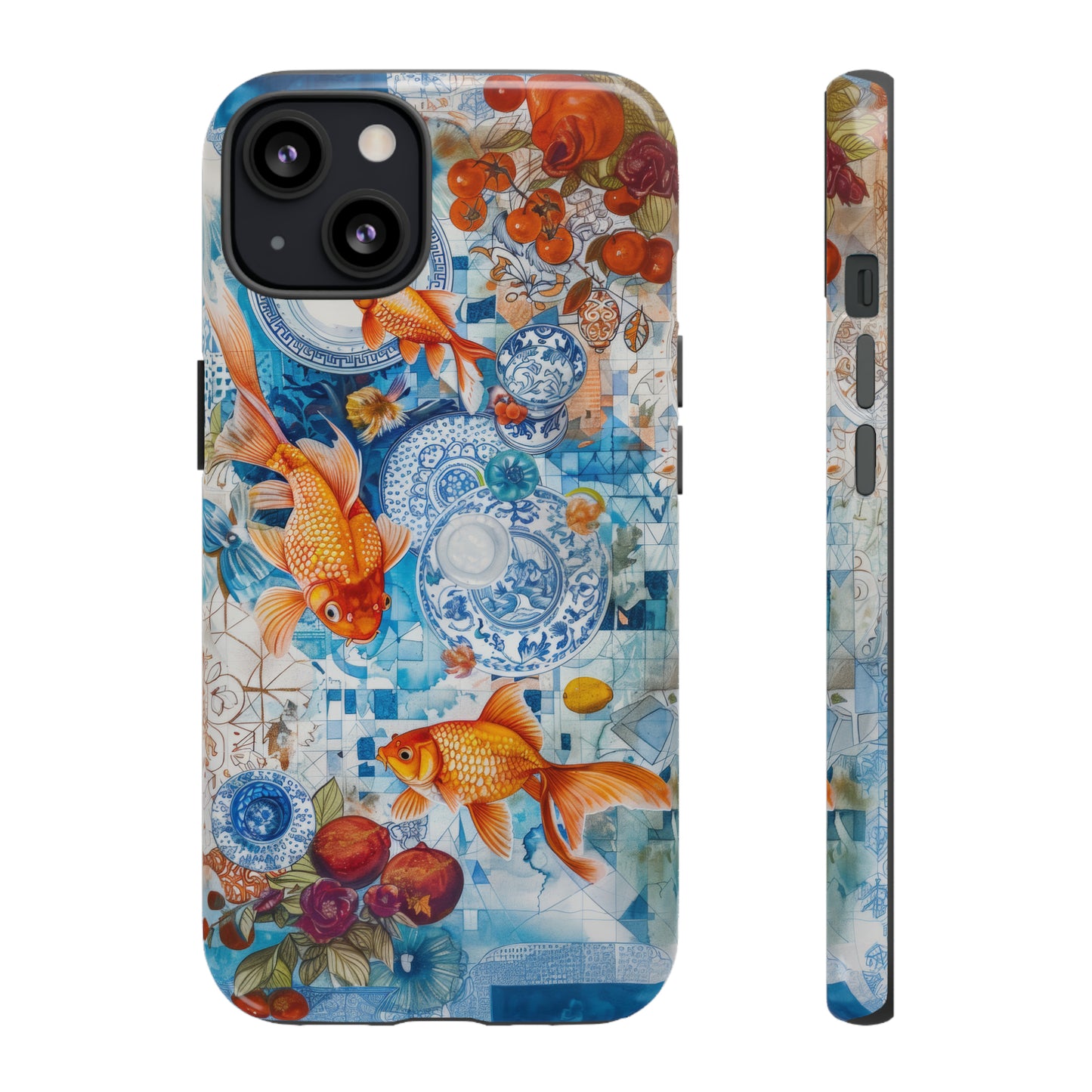 Orientalische Koi-Teich-iPhone-Hülle, traditionelles asiatisches Kunstwerk, ruhige Schutzhülle, robuste Handyhüllen 