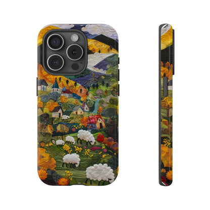 Quaint Countryside Quilt iPhone Case, Artistic Pastoral Landscape, Sturdy Protective Cover, Tough Phone Cases