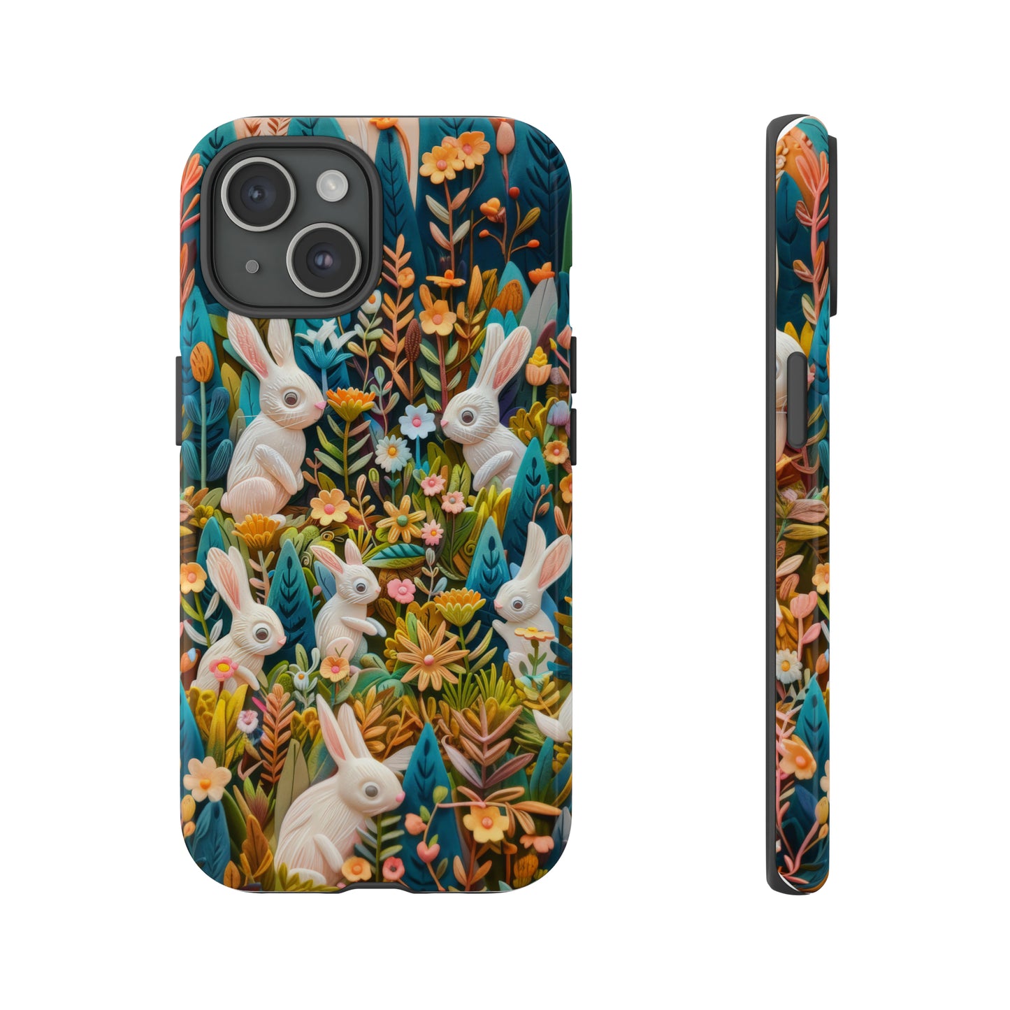 Mystical Garden Bunnies iPhone Case, Enchanted Floral Wonderland, Durable Protective Cover, Tough Phone Cases