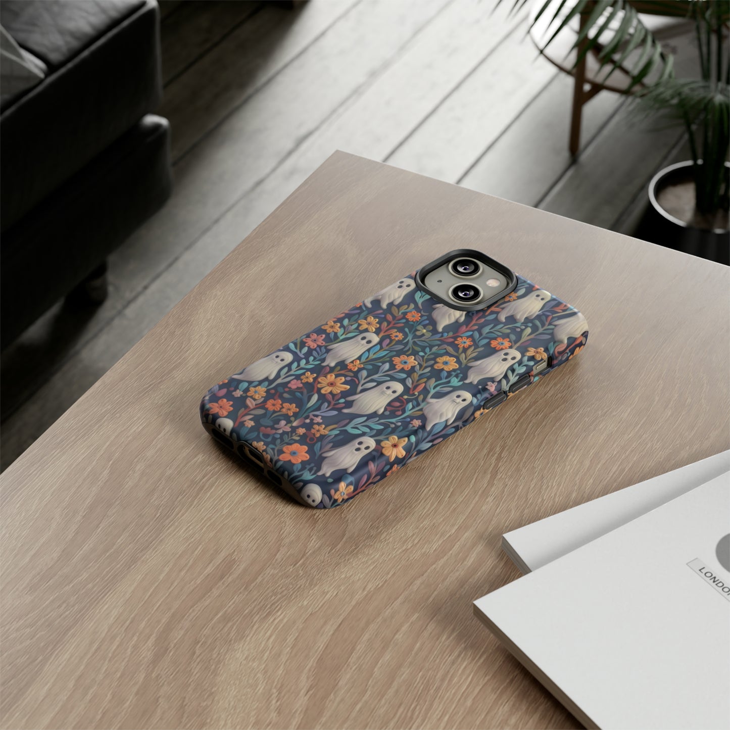 Whimsical Ghosts Floral iPhone Case, Unique Spooky Design, Charming Protective Cover, Tough Cases