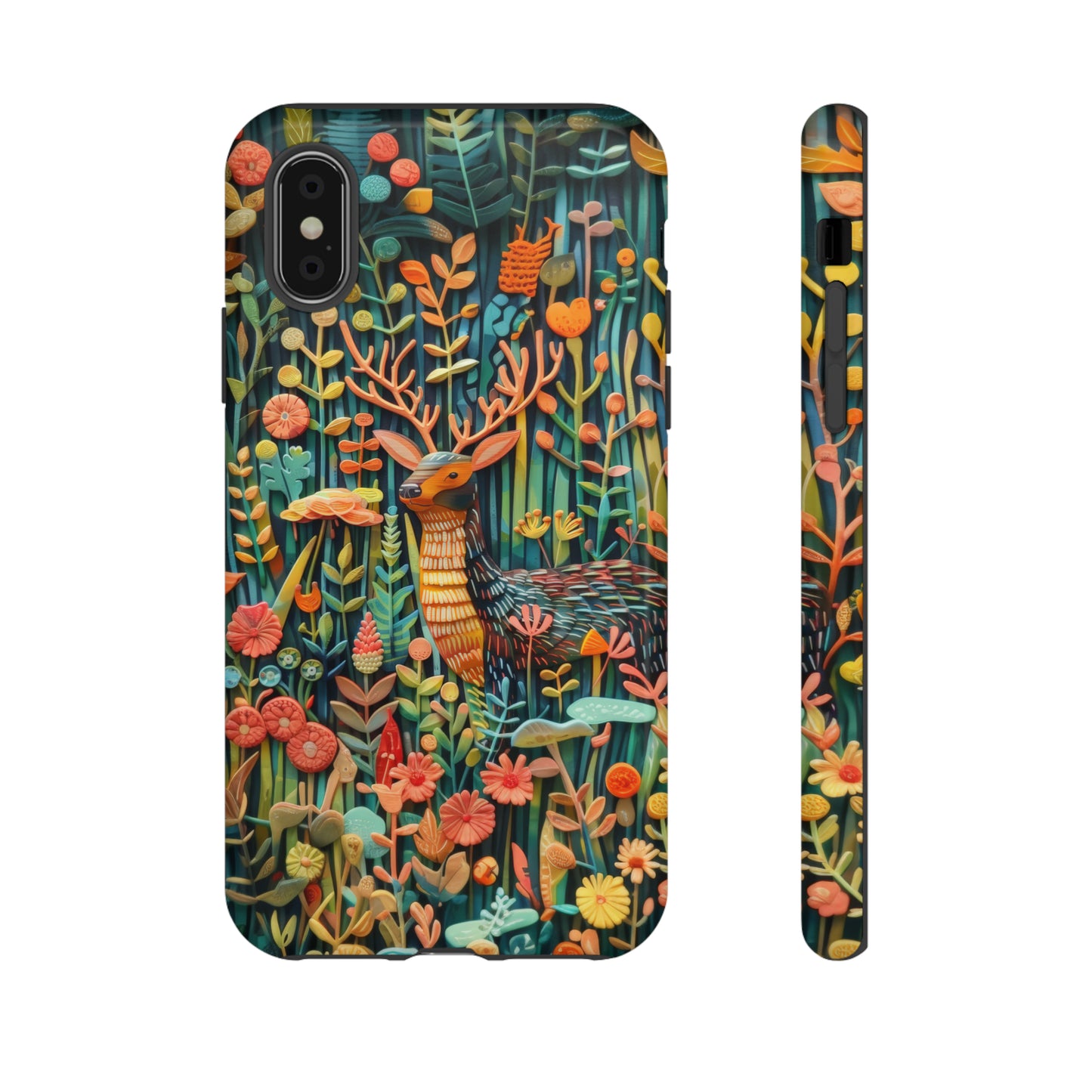 Mystical Woodland Stag iPhone Case, Vibrant Nature Scene, Artistic Protective Cover, Tough Phone Cases