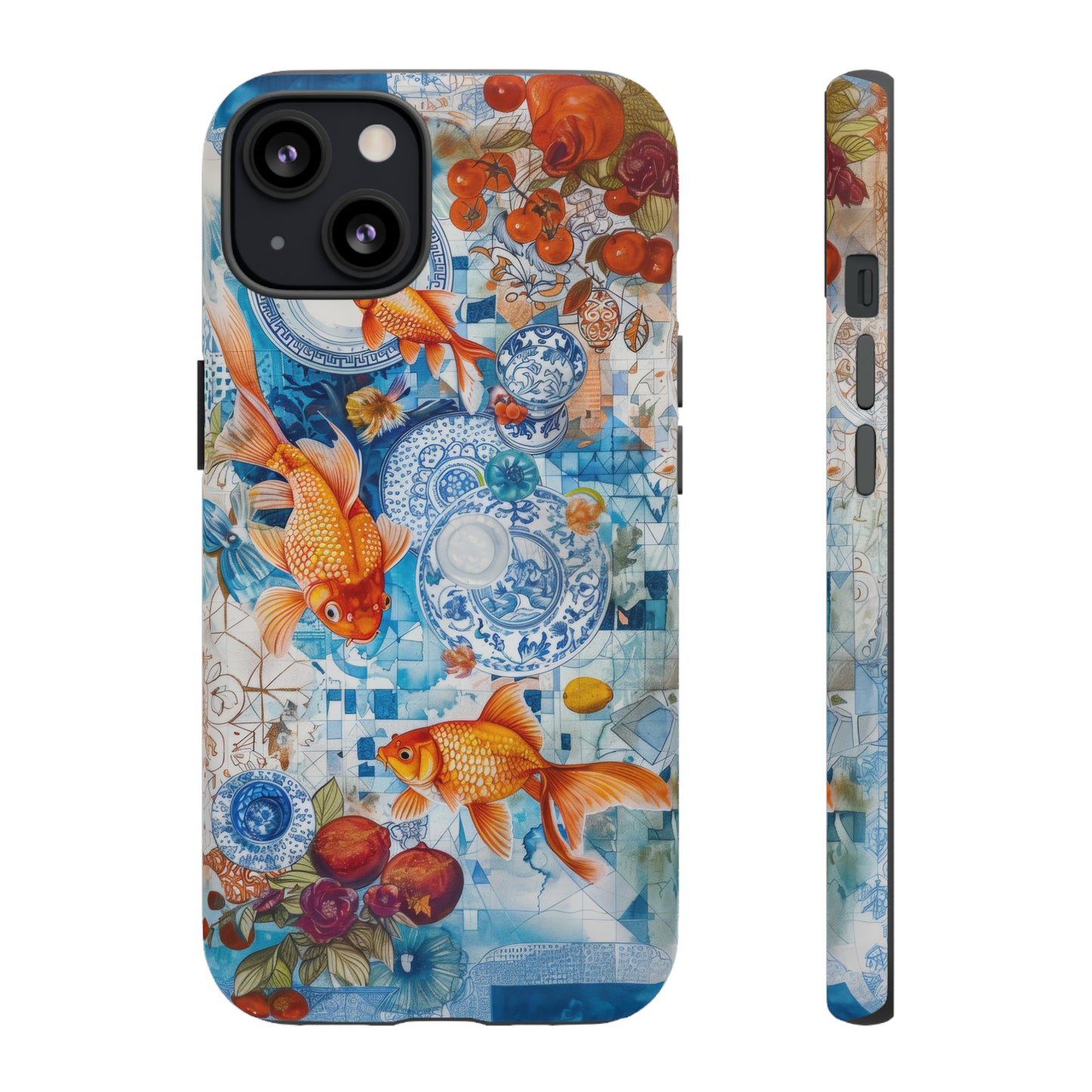 Orientalische Koi-Teich-iPhone-Hülle, traditionelles asiatisches Kunstwerk, ruhige Schutzhülle, robuste Handyhüllen 