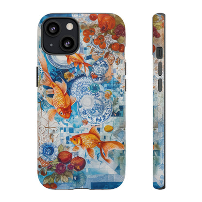 Orientalische Koi-Teich-iPhone-Hülle, traditionelles asiatisches Kunstwerk, ruhige Schutzhülle, robuste Handyhüllen 