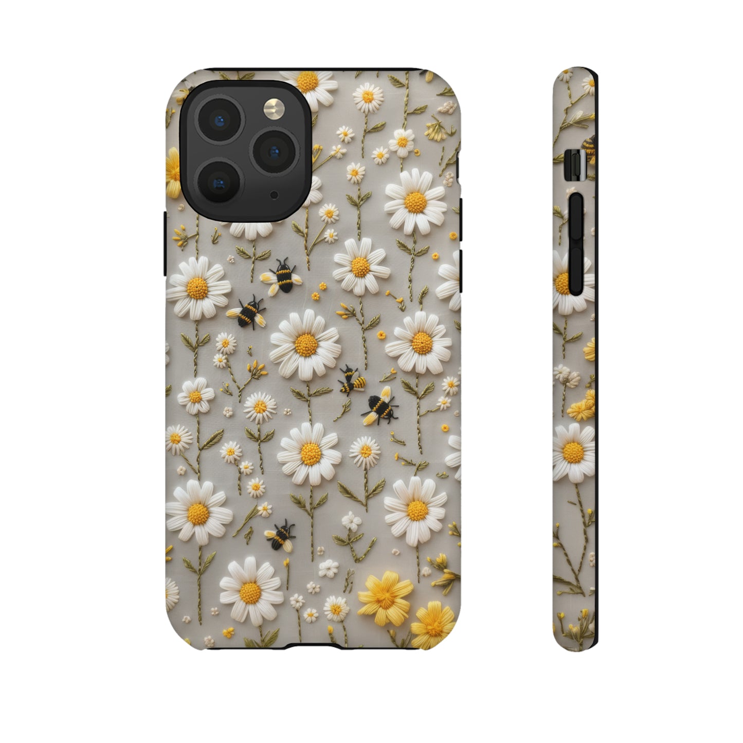 Spring Daisy Phone Case, Bees & Flowers Design, Nature-Inspired Protective Phone Cover, Tough Phone Cases