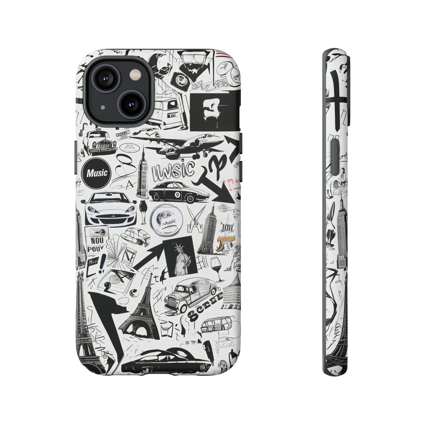 Iconica custodia per telefono con collage musicale in bianco e nero, cover dal design grafico moderno per audiofili, custodie per telefoni resistenti