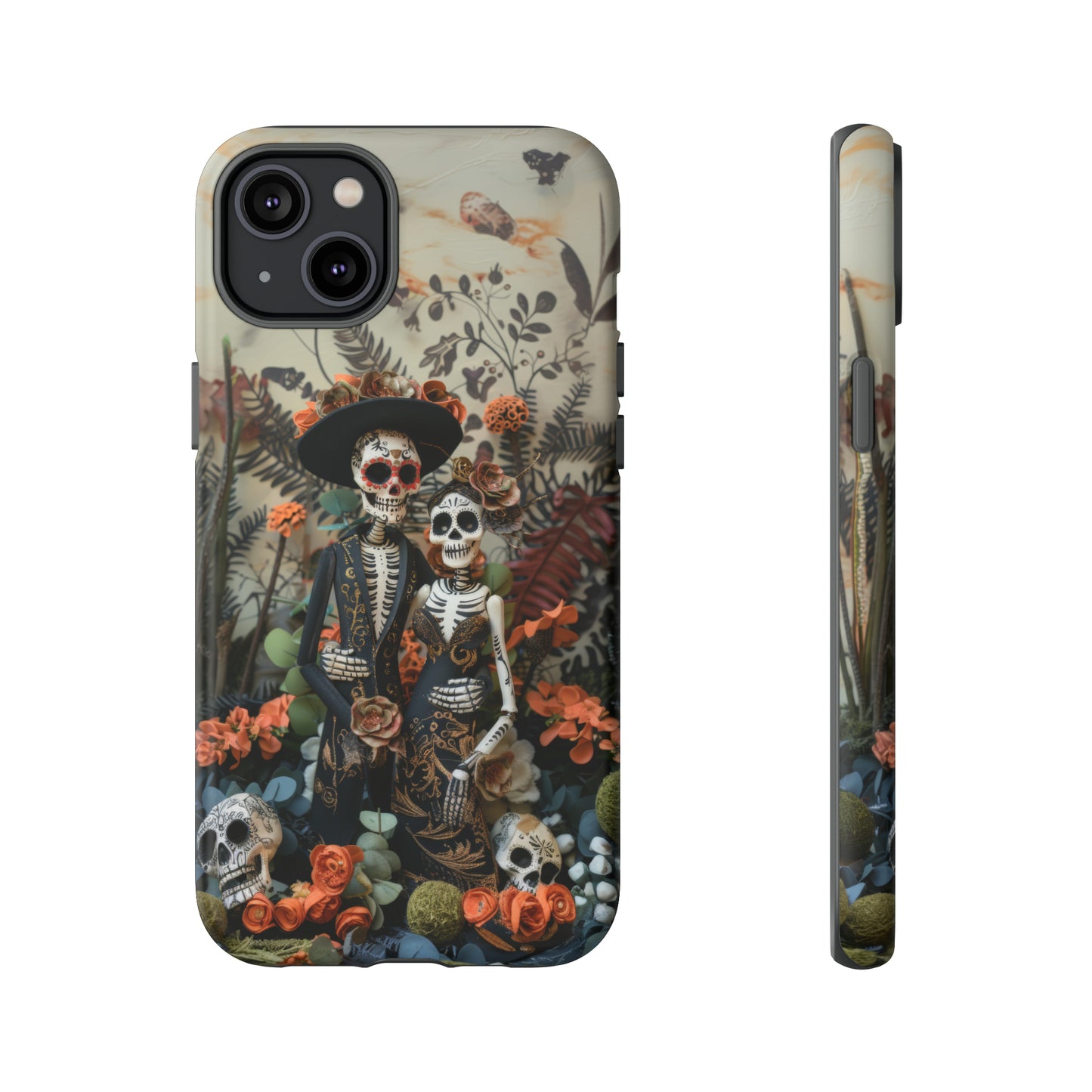 Custodia per telefono Dia de los Muertos, Cover con design di coppia scheletrica, Accessorio protettivo festivo per telefono, Custodie per telefono resistenti 