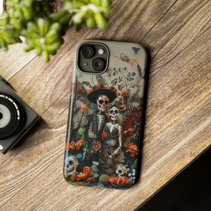 Custodia per telefono Dia de los Muertos, Cover con design di coppia scheletrica, Accessorio protettivo festivo per telefono, Custodie per telefono resistenti 