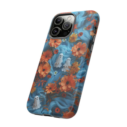 Gruselige florale Halloween Handyhülle, Herbstliche Geister und Blumen Design Hülle für Smartphones, Robuste Handyhüllen