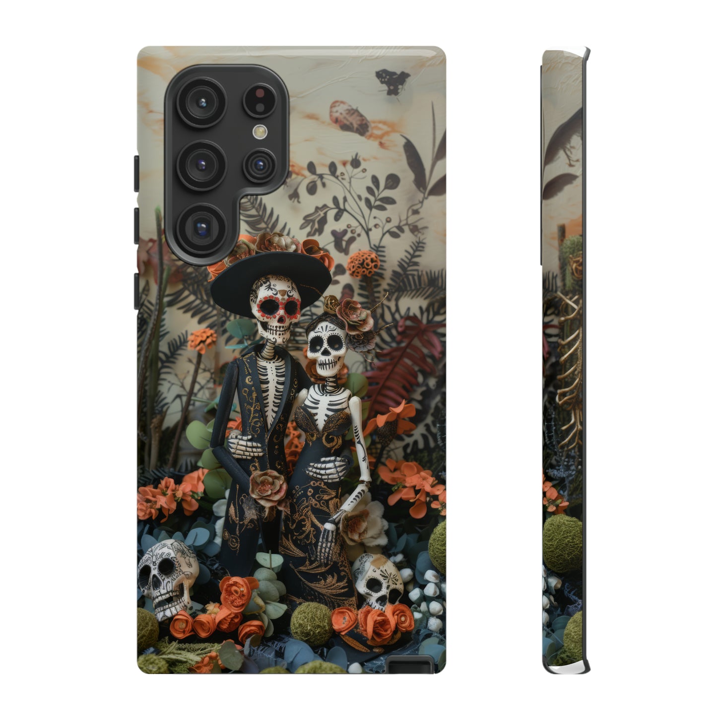 Custodia per telefono Dia de los Muertos, Cover con design di coppia scheletrica, Accessorio protettivo festivo per telefono, Custodie per telefono resistenti 