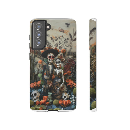 Custodia per telefono Dia de los Muertos, Cover con design di coppia scheletrica, Accessorio protettivo festivo per telefono, Custodie per telefono resistenti 