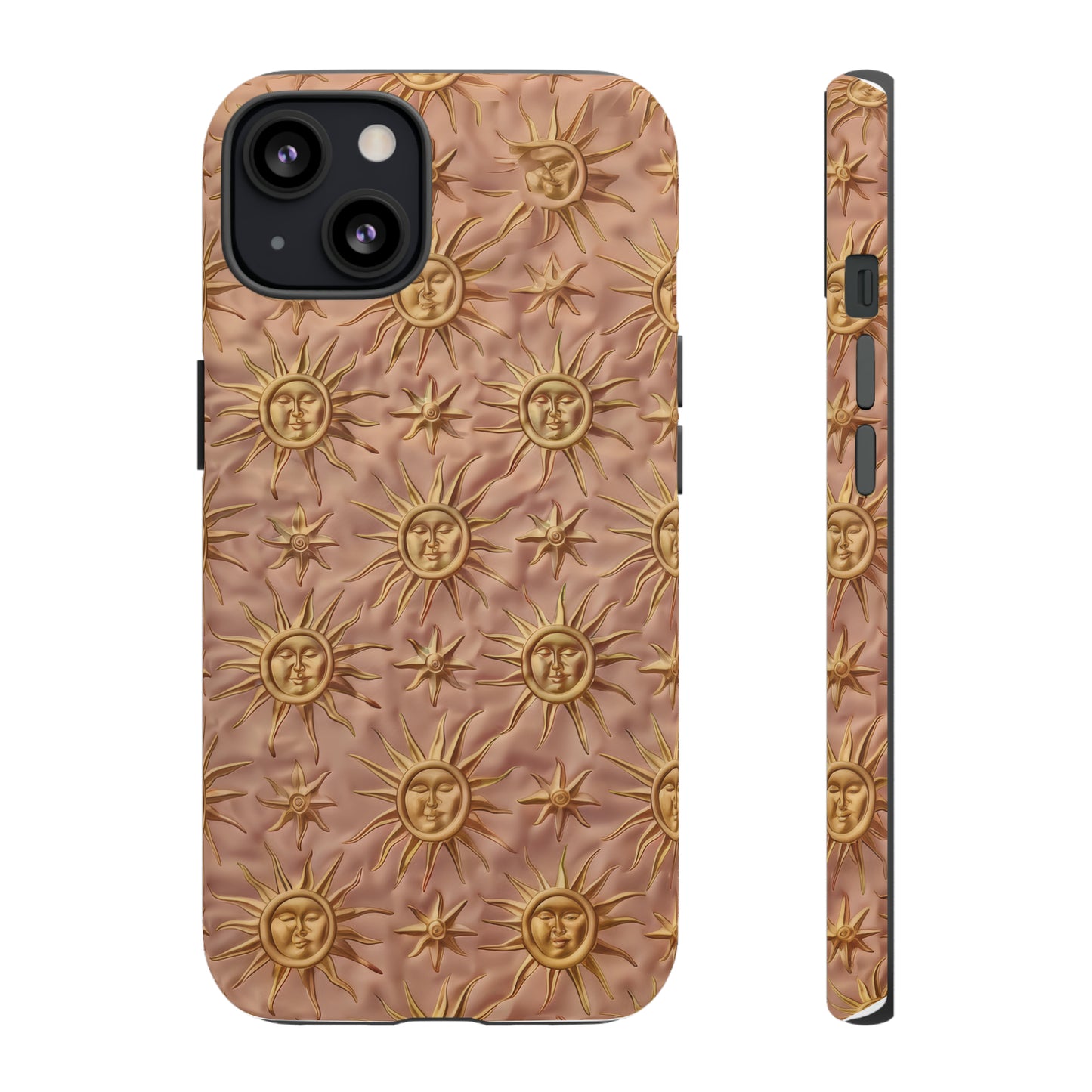 Custodia per iPhone con motivo sole celeste, design solare 3D strutturato, custodia protettiva lussuosa, custodie per telefono resistenti