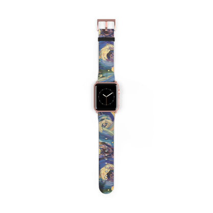 Starry Night Swirl Apple Watch Band, Van Gogh Inspired Art Strap, Expressionist Painting Accessory, Unique Art Lover's Watch Band, Creative Gift Idea. Apple Watch Straps For Series 4 5 6 7 8 9 ULTRA SE 38/40/41mm & 42/44/45mm Vegan Faux Leather Band