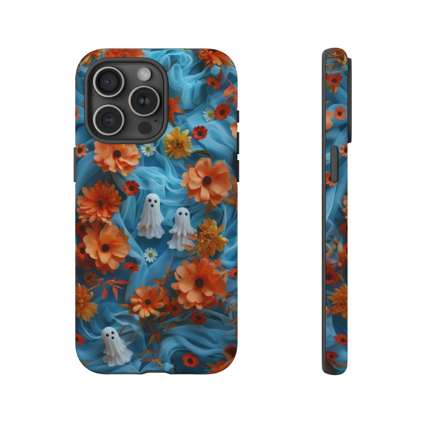 Gruselige florale Halloween Handyhülle, Herbstliche Geister und Blumen Design Hülle für Smartphones, Robuste Handyhüllen