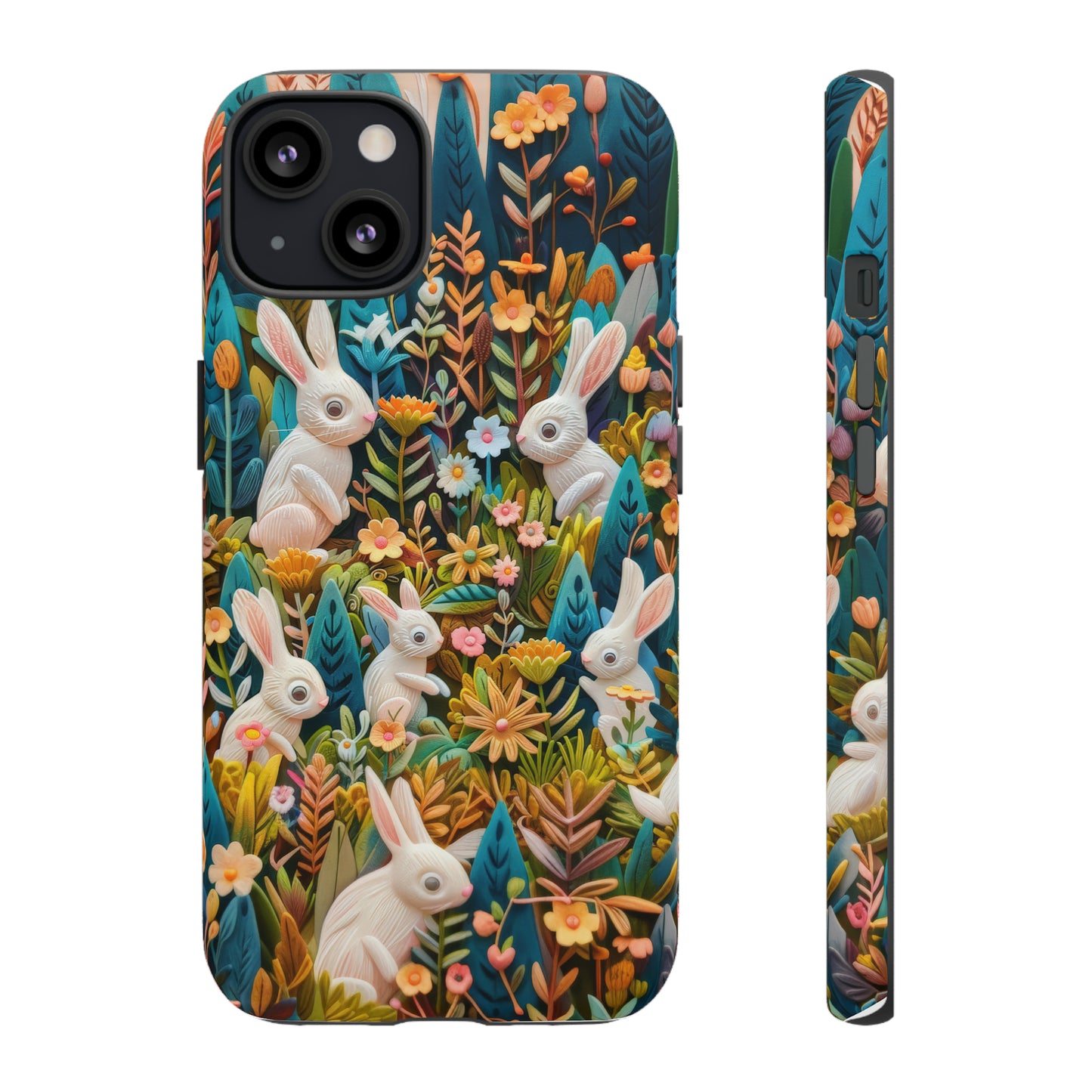 Mystical Garden Bunnies iPhone Case, Enchanted Floral Wonderland, Durable Protective Cover, Tough Phone Cases