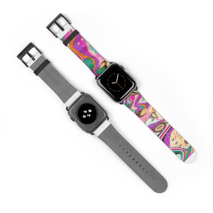 Vibrant Marbled Art Apple Watch Band, Expressive Color Fusion Smartwatch Strap, Unique Abstract Design Wristband Accessory. Apple Watch Band Apple Watch Straps For Series 4 5 6 7 8 9 ULTRA SE 38/40/41mm & 42/44/45mm Vegan Faux Leather Band