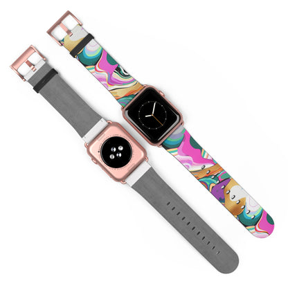 Whimsical Abstract Waves Apple Watch Band, Psychedelic Swirls Smartwatch Strap, Colorful Artistic Wristband Accessory. Apple Watch Band Apple Watch Straps For Series 4 5 6 7 8 9 ULTRA SE 38/40/41mm & 42/44/45mm Vegan Faux Leather Band