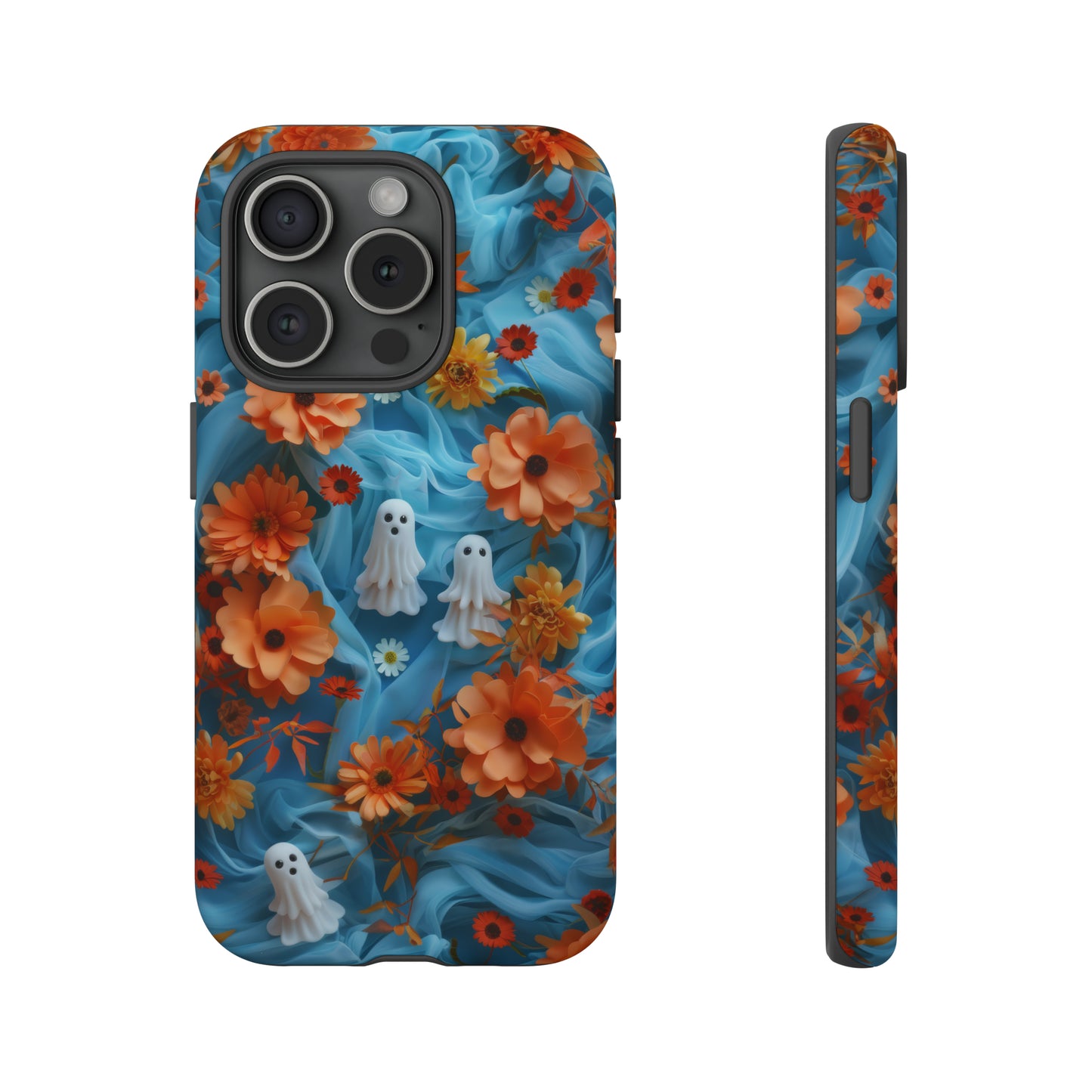 Gruselige florale Halloween Handyhülle, Herbstliche Geister und Blumen Design Hülle für Smartphones, Robuste Handyhüllen