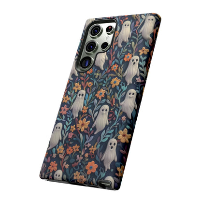 Whimsical Ghosts Floral iPhone Case, Unique Spooky Design, Charming Protective Cover, Tough Cases