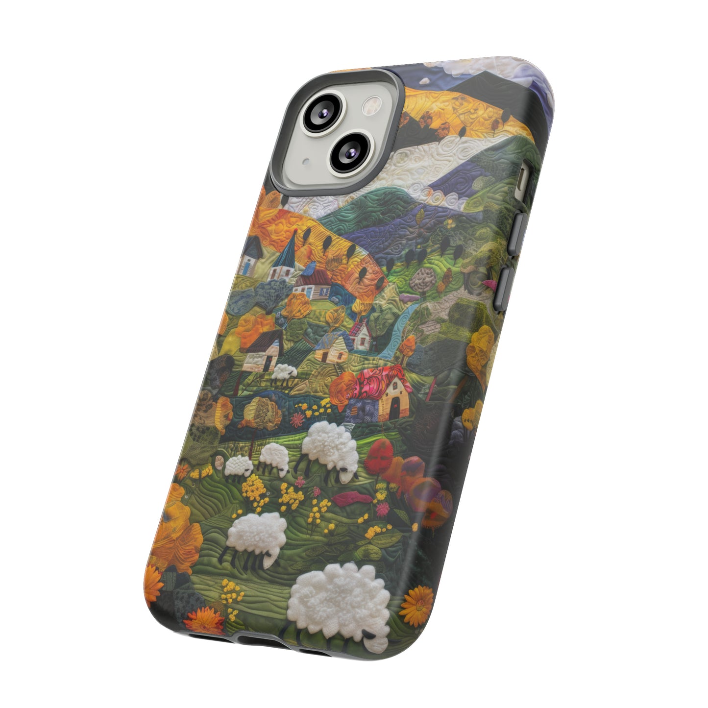 Quaint Countryside Quilt iPhone Case, Artistic Pastoral Landscape, Sturdy Protective Cover, Tough Phone Cases