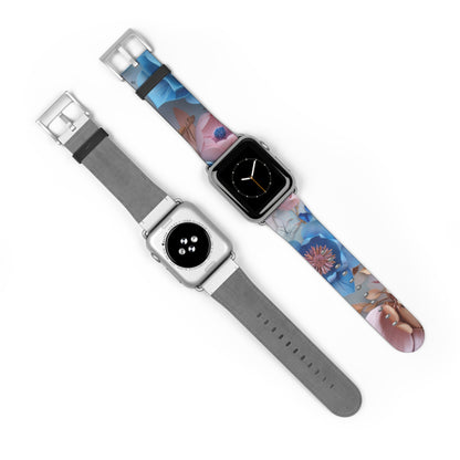 Serene Blue Botanicals Apple Watch Band, Tranquil Floral Design, Soothing Smartwatch Accessory. Apple Watch Band Apple Watch Straps For Series 4 5 6 7 8 9 SE 38/40/41mm & 42/44/45mm Vegan Faux Leather Band