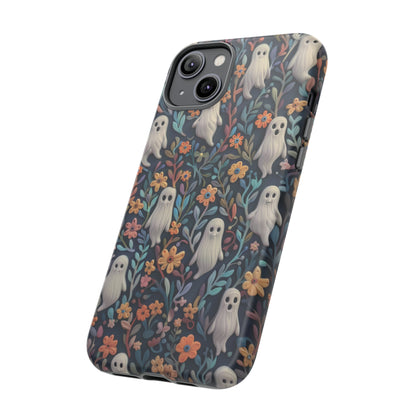 Whimsical Ghosts Floral iPhone Case, Unique Spooky Design, Charming Protective Cover, Tough Cases