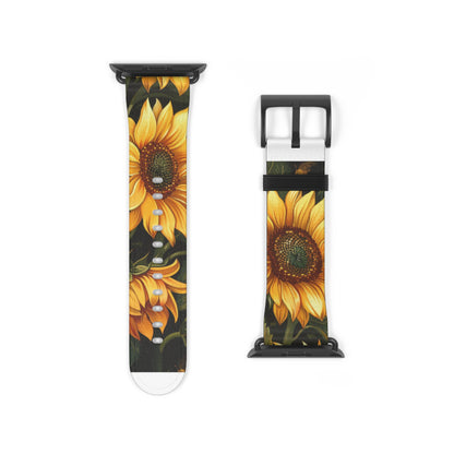 Radiant Sunflower Field Apple Watch Band, Vibrant Summer Blossoms, Cheerful Botanical Smartwatch Strap. Apple Watch Band Apple Watch Straps For Series 4 5 6 7 8 9 ULTRA SE 38/40/41mm & 42/44/45mm Vegan Faux Leather Band