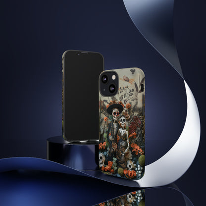 Custodia per telefono Dia de los Muertos, Cover con design di coppia scheletrica, Accessorio protettivo festivo per telefono, Custodie per telefono resistenti 