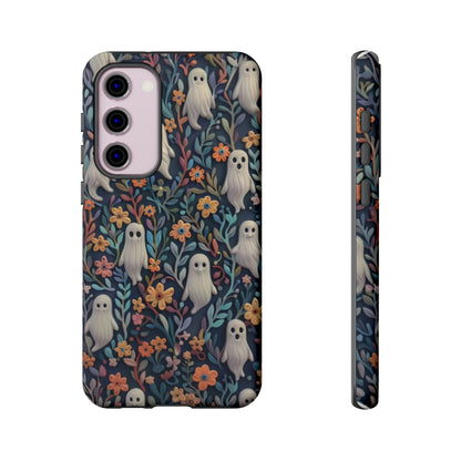 Whimsical Ghosts Floral iPhone Case, Unique Spooky Design, Charming Protective Cover, Tough Cases