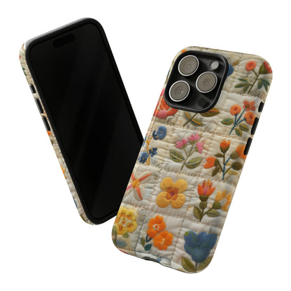 Custodia per telefono floreale trapuntata, cover morbida per telefono con fiori ricamati, custodia per smartphone elegante e protettiva, custodie per telefono resistenti