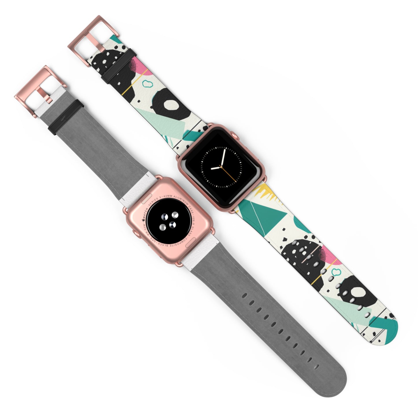 Geometric Shapes Apple Watch Band | Contemporary Memphis Design Strap | Chic Urban Style Smartwatch Accessory | Unique Artistic Gift. Apple Watch Band Apple Watch Straps For Series 4 5 6 7 8 9 ULTRA SE 38/40/41mm & 42/44/45mm Vegan Faux Leather Band