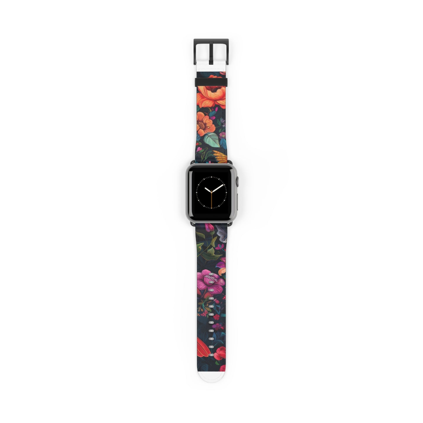 Midnight Blossoms Apple Watch Band, Vibrant Night Garden Floral Print, Stylish and Bold Smartwatch Accessory. Apple Watch Band Apple Watch Straps For Series 4 5 6 7 8 9 ULTRA SE 38/40/41mm & 42/44/45mm Vegan Faux Leather Band