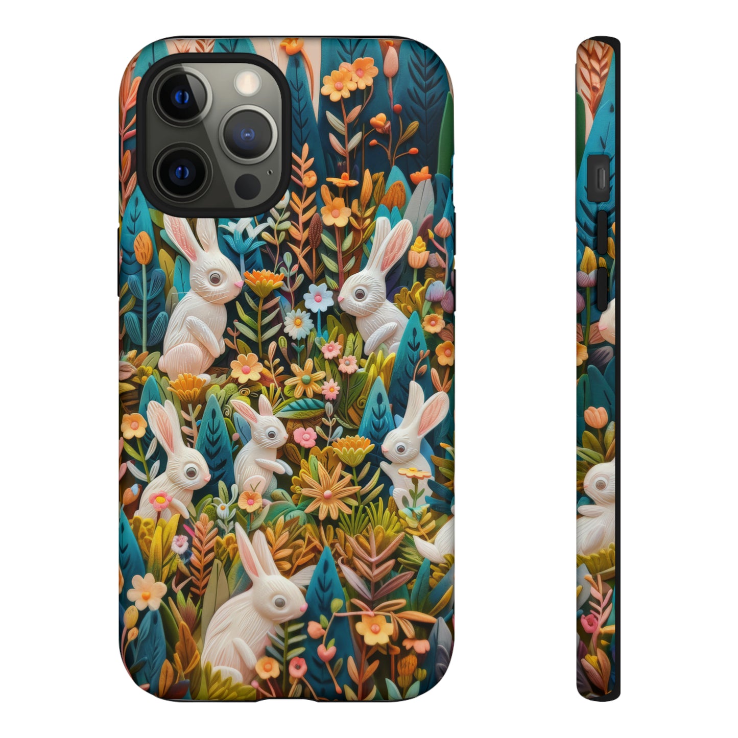 Mystical Garden Bunnies iPhone Case, Enchanted Floral Wonderland, Durable Protective Cover, Tough Phone Cases