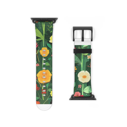 Sunny Meadow Apple Watch Strap, Lively Floral Smartwatch Band, Spring Blossom and Poppy Wristband, Nature-Themed Accessory. Apple Watch Band Apple Watch Straps For Series 4 5 6 7 8 9 ULTRA SE 38/40/41mm & 42/44/45mm Vegan Faux Leather Band