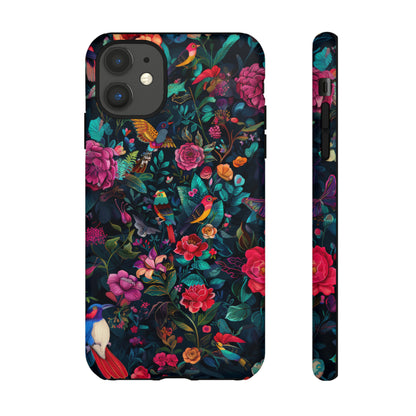 Tropische Vögel und Blüten iPhone Hülle, Exotisches Blumenparadies, Lebendige Schutzhülle, Robuste Handyhülle