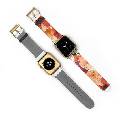 Lebendiges Apple Watch-Armband mit Aquarell-Blumenmuster | Künstlerisches Blütenarmband. Apple Watch-Armband Apple Watch-Armbänder für Serie 4, 5, 6, 7, 8, 9, ULTRA SE, 38/40/41 mm und 42/44/45 mm, veganes Kunstlederband 