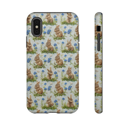 Springtime Bunnies iPhone Hülle, Entzückendes Kaninchen- und Glockenblumen-Design, Bezaubernde Schutzhülle, Robuste Hüllen 