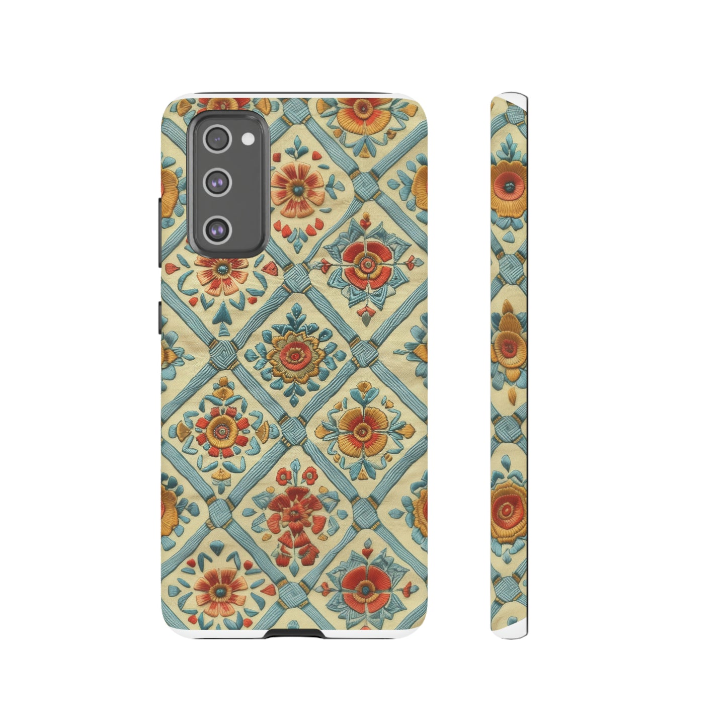 Vintage gesteppte florale iPhone-Hülle, Telefonhülle mit besticktem Design, handwerklich inspirierte Schutzausrüstung, robuste Hüllen