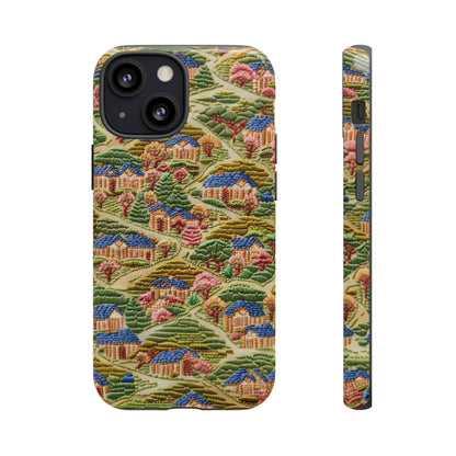 Caratteristica custodia per iPhone trapuntata in stile country, design patchwork affascinante, cover per telefono artistica e protettiva, custodie per telefono resistenti