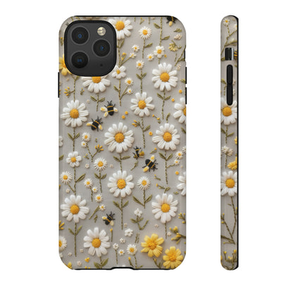 Spring Daisy Phone Case, Bees & Flowers Design, Nature-Inspired Protective Phone Cover, Tough Phone Cases